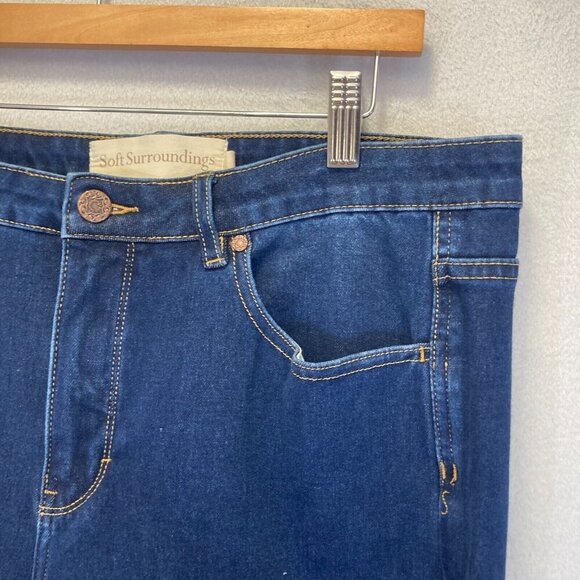 Soft Surroundings Ultimate Denim Flare Leg Jeans Size 14 Dark Wash Blue Stretch - Picture 10 of 16